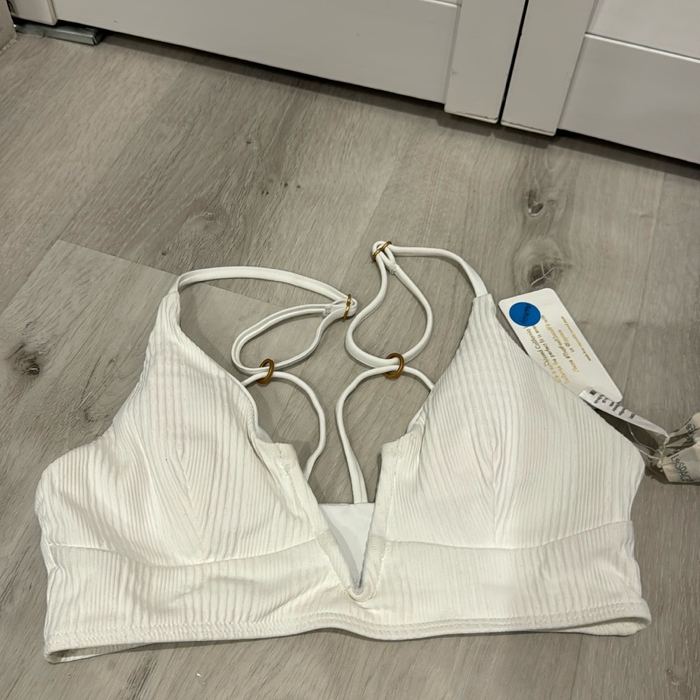 l*space White Ribbed Plunge Bralette Bikini Top